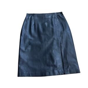 Vintage Margaret Godfrey Black Leather Pencil Skirt Slit Women’s 6